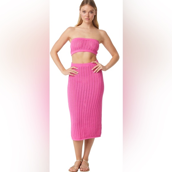 MISA LA SEE NOTES Tia top and bottom flamingo pink crochet 2 piece set LARGE NWT - Picture 3 of 11